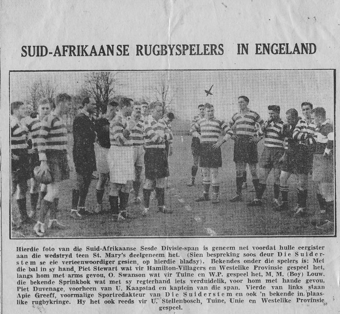 Alfred Hamilton Barry from Robertson plays for 6 Army Div vs England